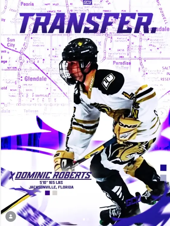 Dominic Roberts transfer graphic — Grand Canyon University roller hockey