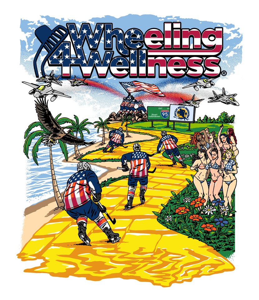 Wheeling 4 Wellness 3 tournament artwork — Buttery Roller Co. Memorial Day roller hockey festival in Stuart, FL