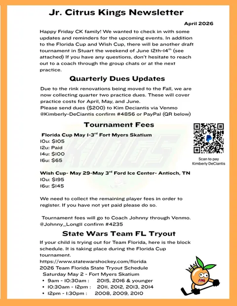 Jr Citrus Kings April 2026 Newsletter